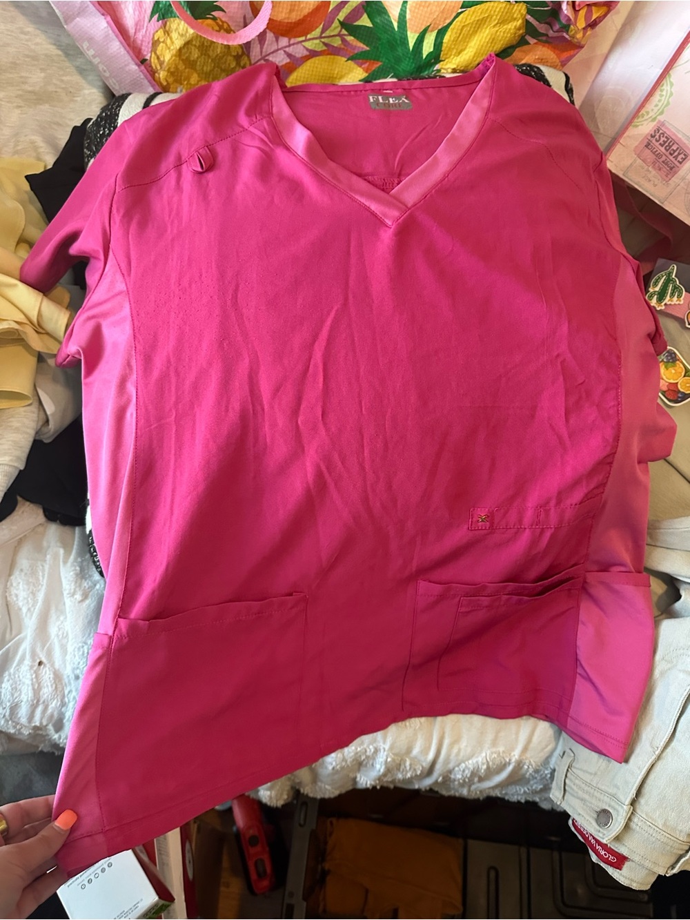 Womens V-Neck Scrub Top - Hot Pink